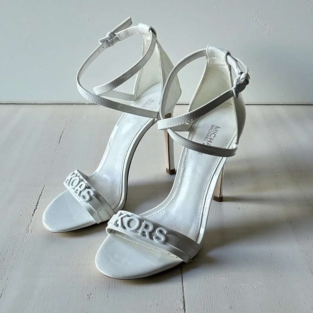 Michael Kors Optic White Leather 4” Strappy Heels Women’s Size 5